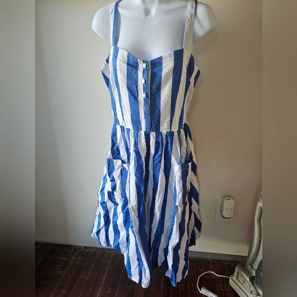 Lindy Bop blue and white stripe dress